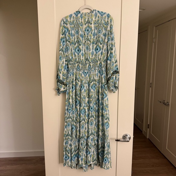Zara Blue and Green Long Sleeve Maxi Dress - Picture 4 of 6